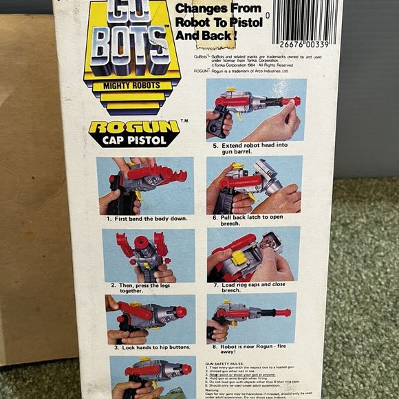 GoBots Rogun Transforming Cap Pistol CIB Vintage Tonka Arco Toy 1984 In 10” Box! - Picture 3 of 6